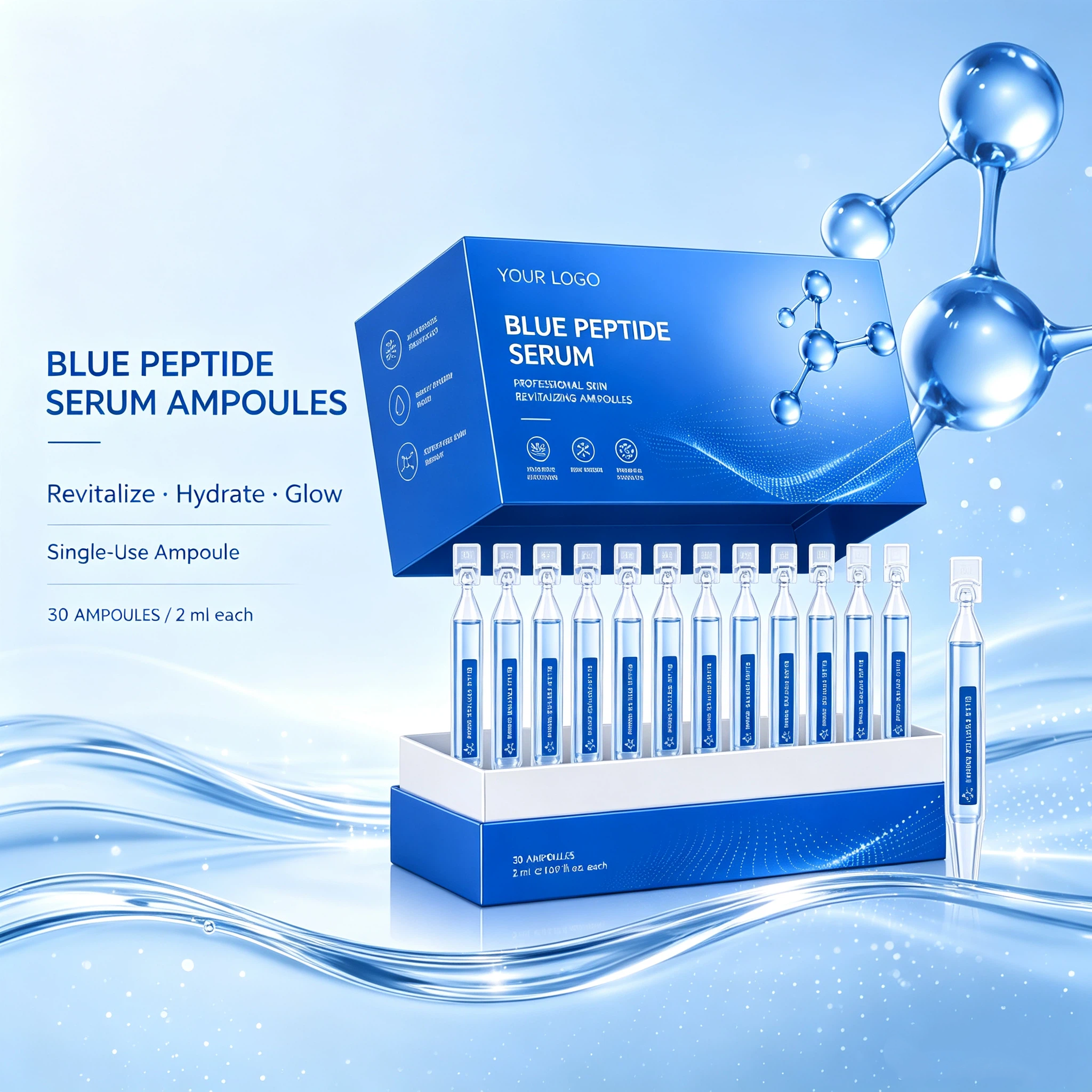 Private Label Blue Peptide Serum Ampoule OEM/ODM | Custom Facial Ampoule Manufacturer