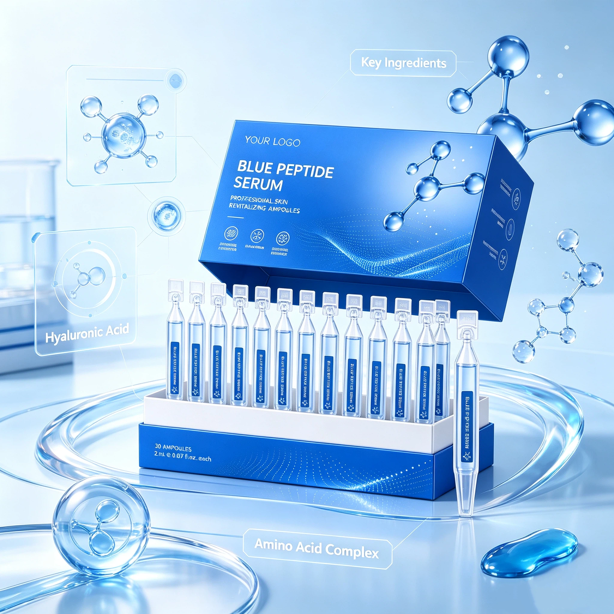 Private Label Blue Peptide Serum Ampoule OEM/ODM | Custom Facial Ampoule Manufacturer