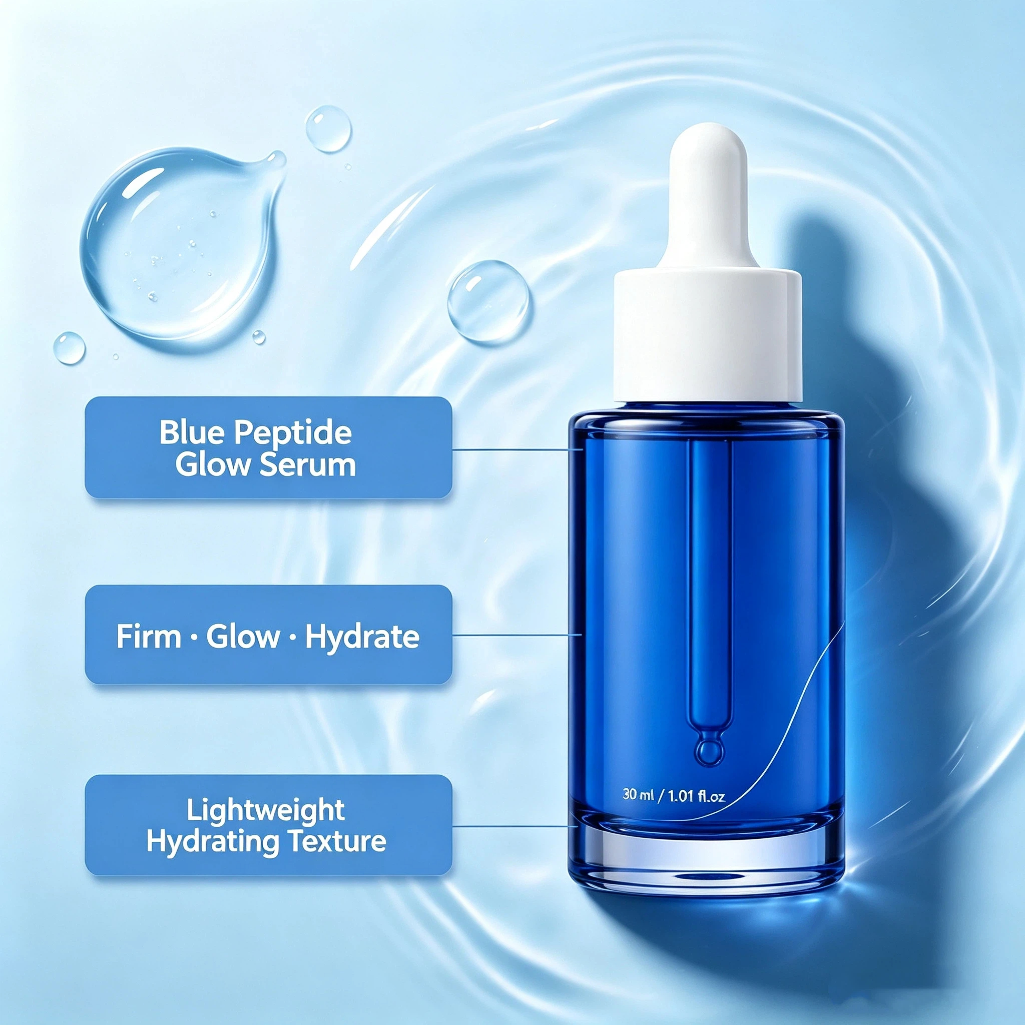 OEM Private Label Blue Peptide Glow Serum – Custom Skincare Manufacturing Service