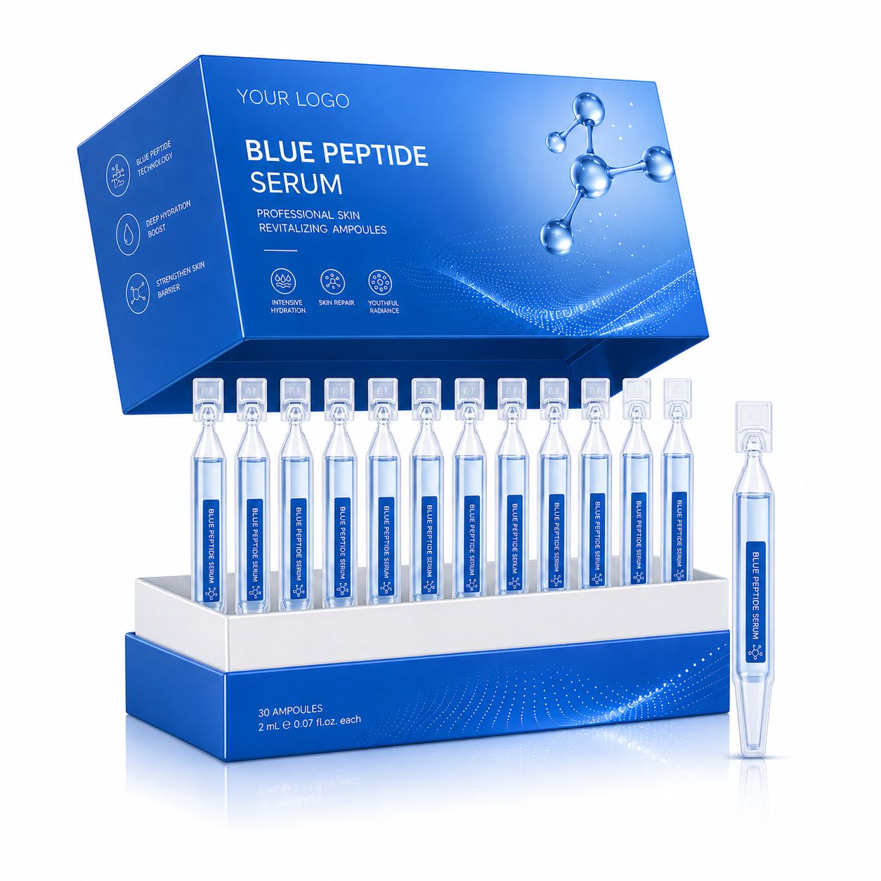 Private Label Blue Peptide Serum Ampoule OEM/ODM | Custom Facial Ampoule Manufacturer