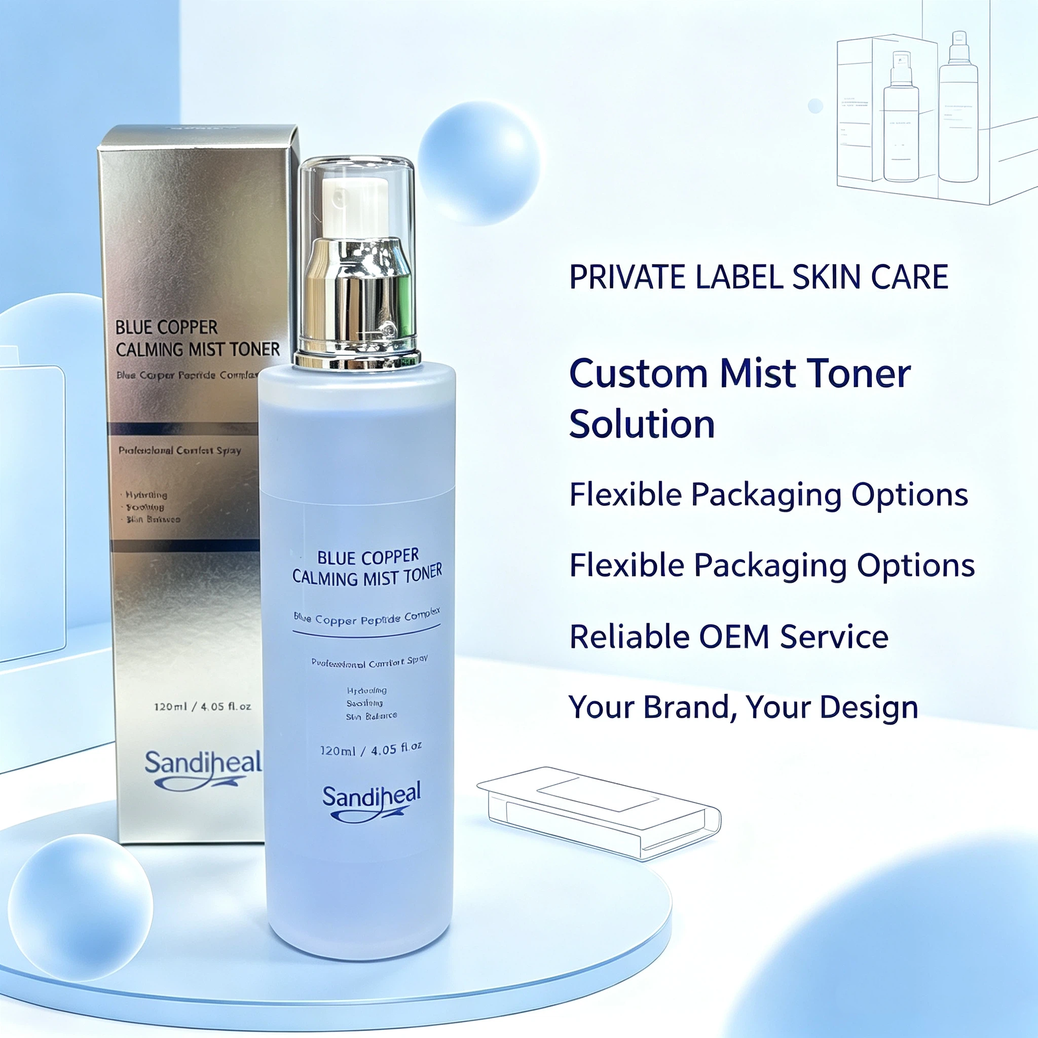 Blue Copper Calming Mist Toner 120ml | Copper Peptide Complex Hydrating Balancing Facial Mist Spray