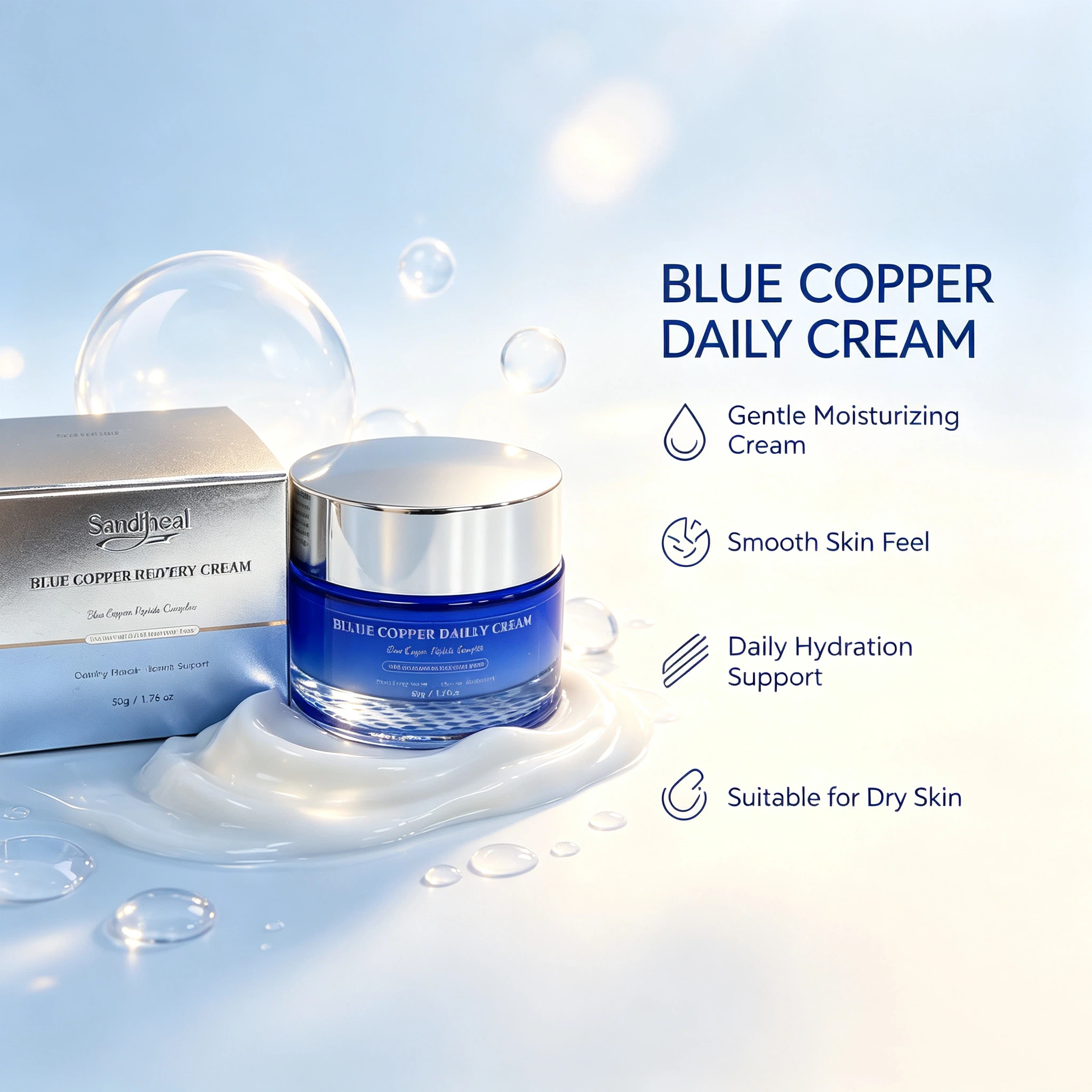 Blue Copper Recovery Cream 50g | Copper Peptide Complex Calming Facial Barrier Support Moisturizing Cream