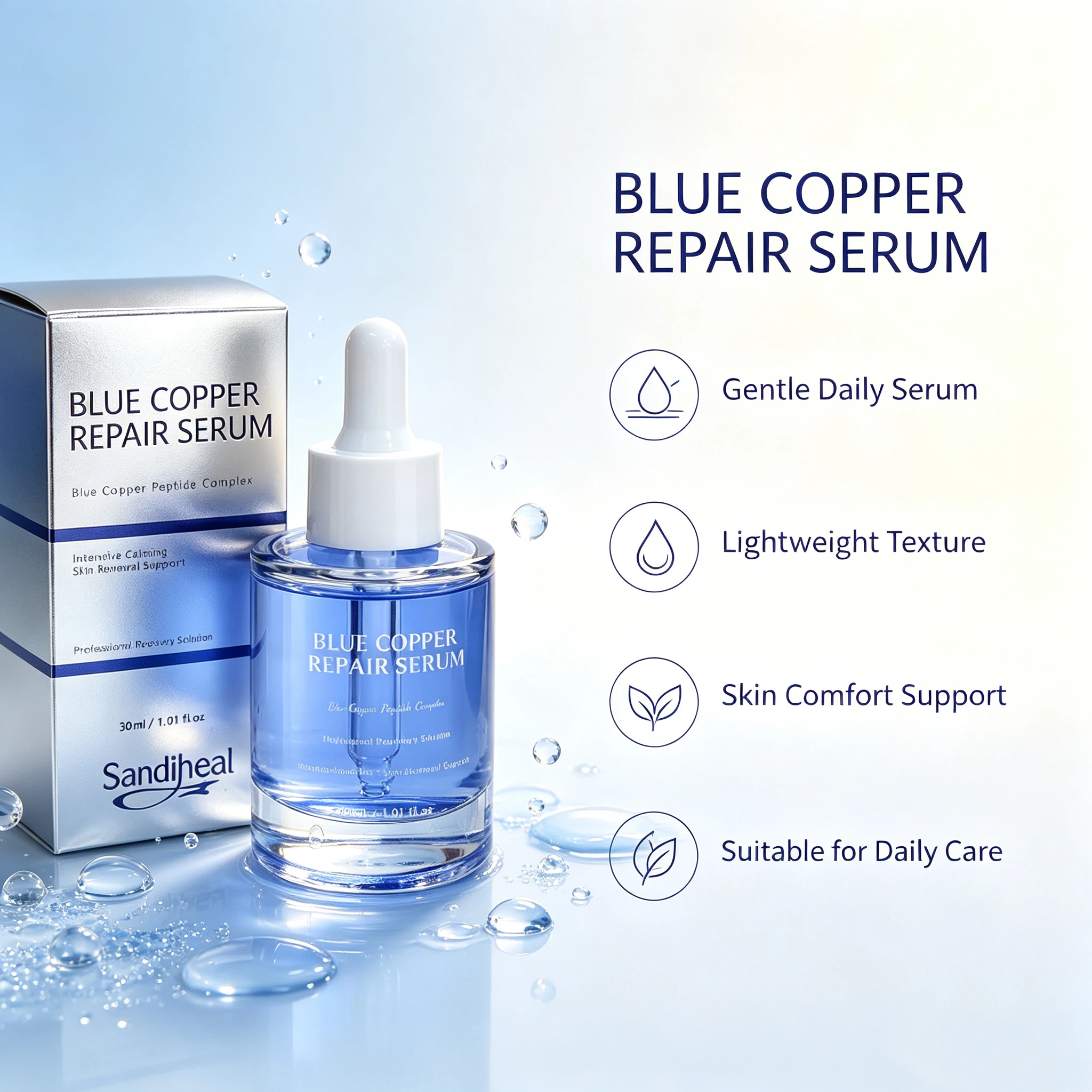 Blue Copper Repair Serum 30ml | Copper Peptide Complex Calming Daily Facial Skin Care Serum