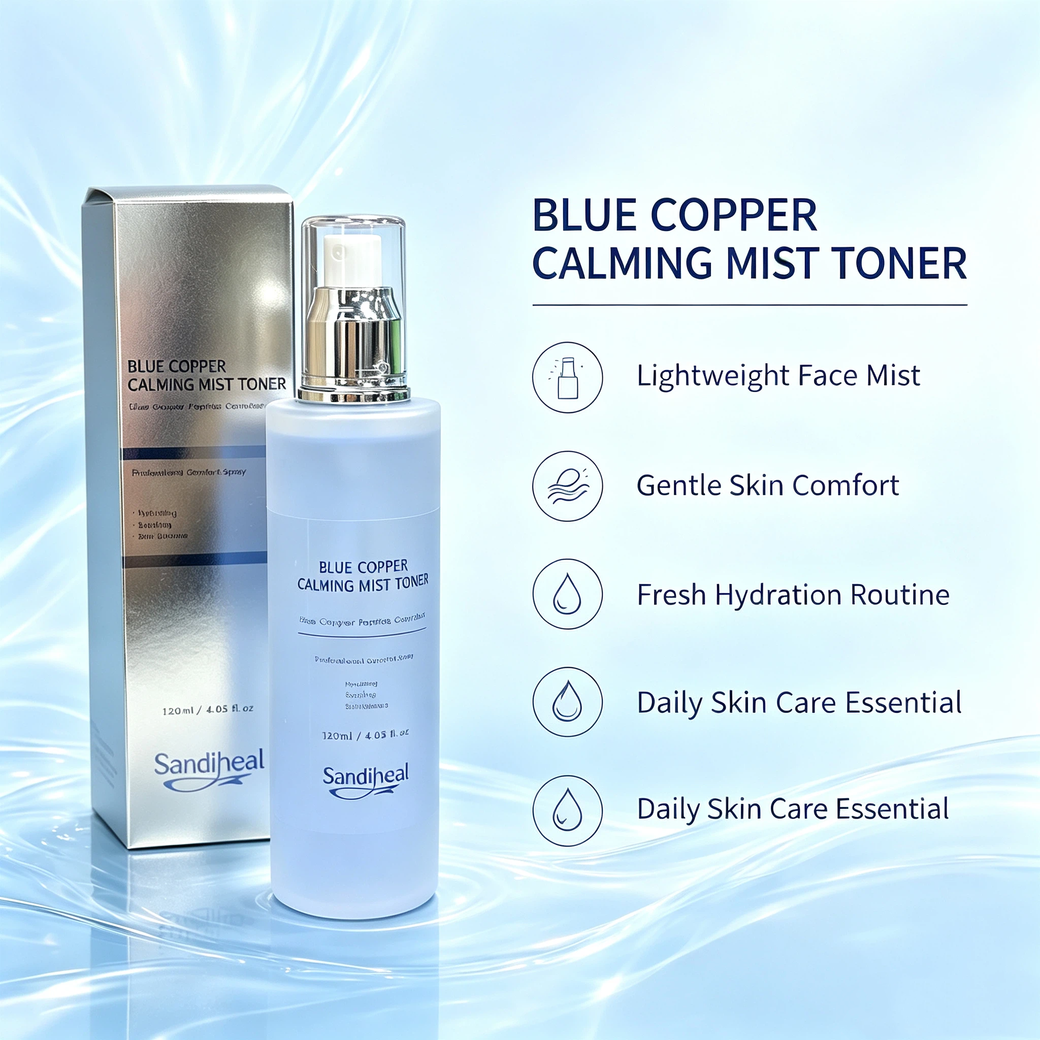 Blue Copper Calming Mist Toner 120ml | Copper Peptide Complex Hydrating Balancing Facial Mist Spray