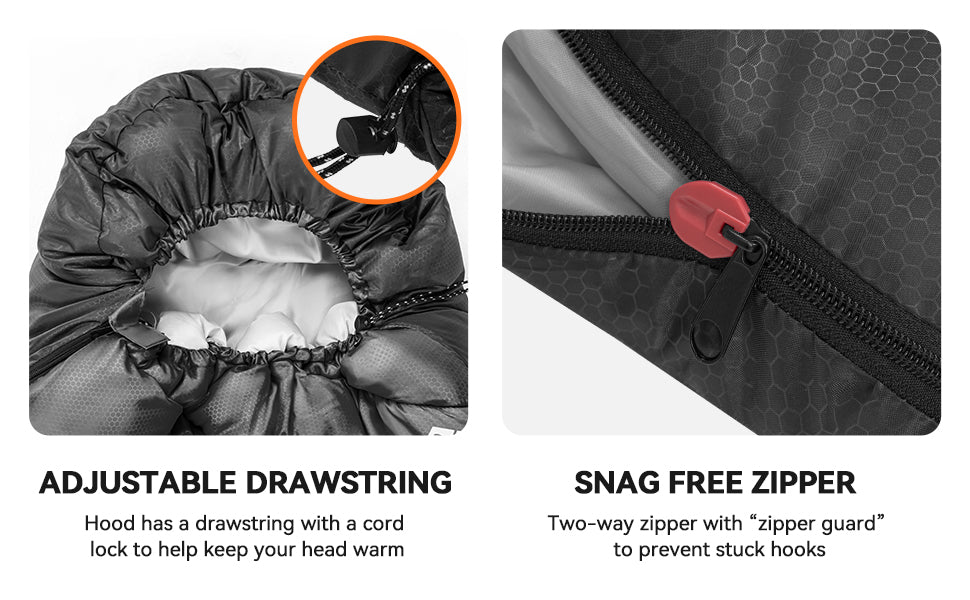 Bahay Hooded Twill Camping Sleeping Bag – Black & Grey