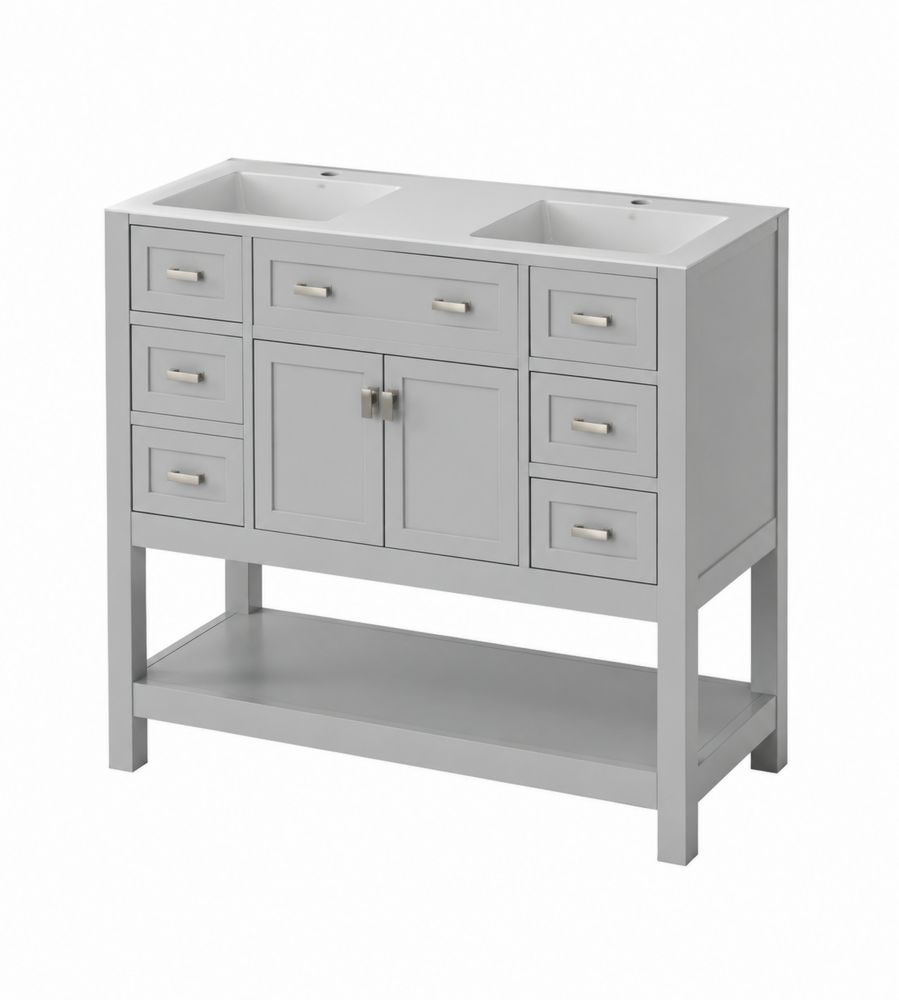 Waschtischunterschrank Doppelwaschbecken rechteckig 120x85x45 cm Massivholz Grau