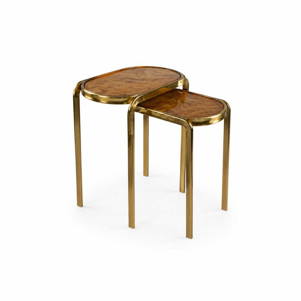 Satztisch-Set aus Metall und Holz in Gold und Braun