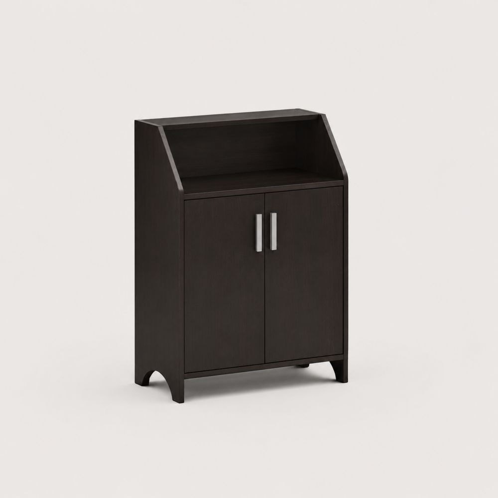 Schuhschrank Holz Dunkelbraun mit Metallgriffen