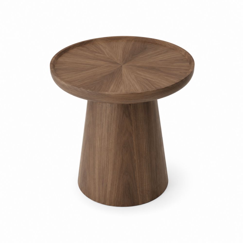Runder Couchtisch aus Walnussholz, Höhe 45 cm, Durchmesser 50 cm, Braun