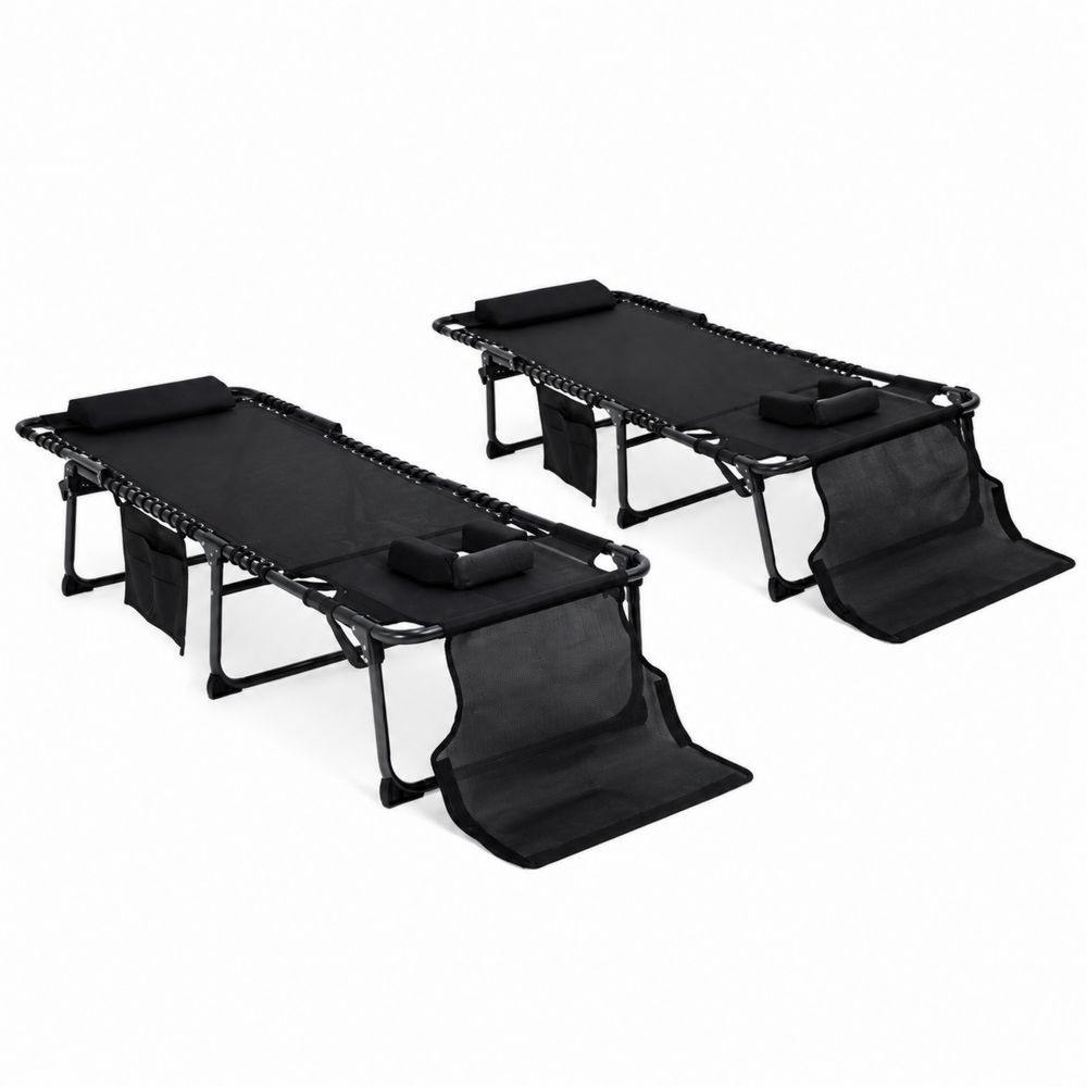 Outdoor Klappliege Set 2-teilig Metall/Polyester Schwarz 190x60x30cm