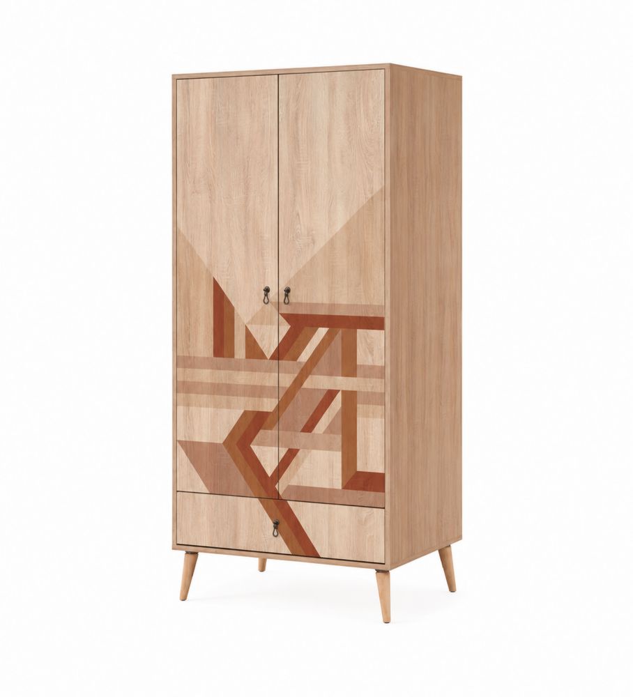 Kleiderschrank Holz mit Geometrischem Muster und Zwei Türen
