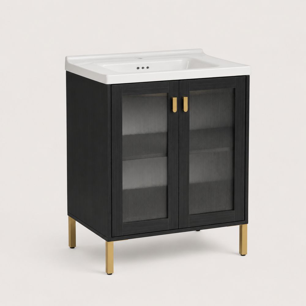 Waschtischunterschrank 60x40x80 cm MDF Glas Schwarz/Weiß