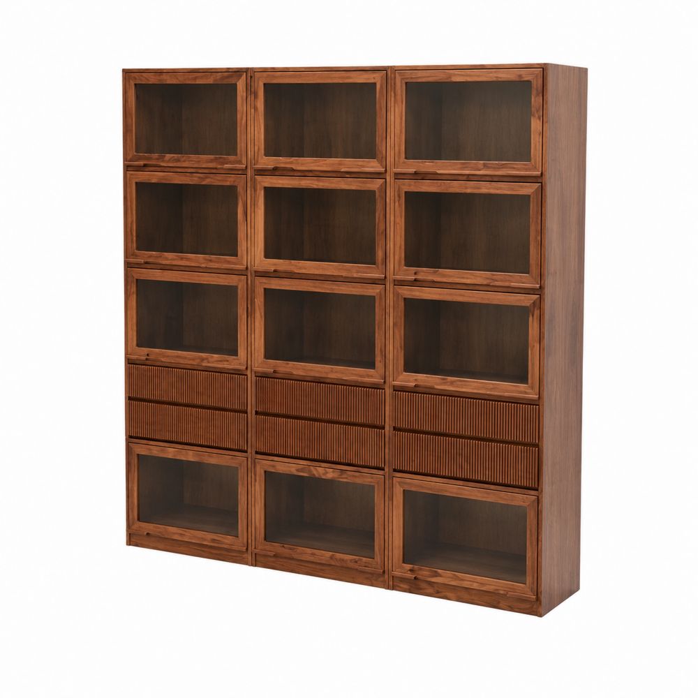 Bücherregal Walnussholz mit Glastüren Braun 180x150x35cm