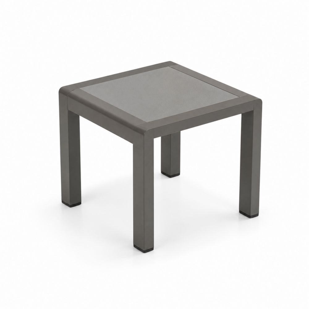 Quadratischer Outdoortisch 50x50x45cm Aluminiumrahmen Glasplatte Gehärtet Grau