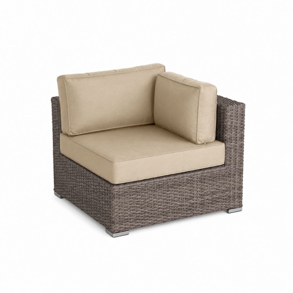 Eckstuhl aus Polyrattan mit Polyesterkissen Beige