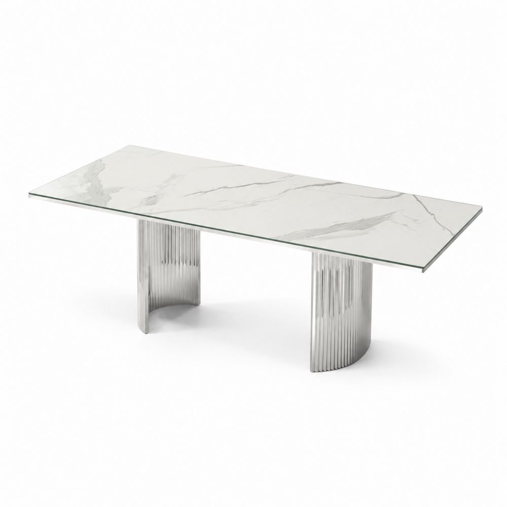 Esstisch Glas Edelstahl 200x100x75 cm Weiß