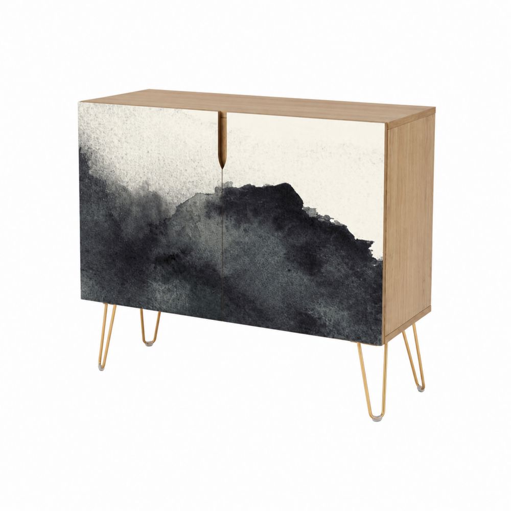 Sideboard Holzfurnier Schwarz/Weiß mit Metallbeinen