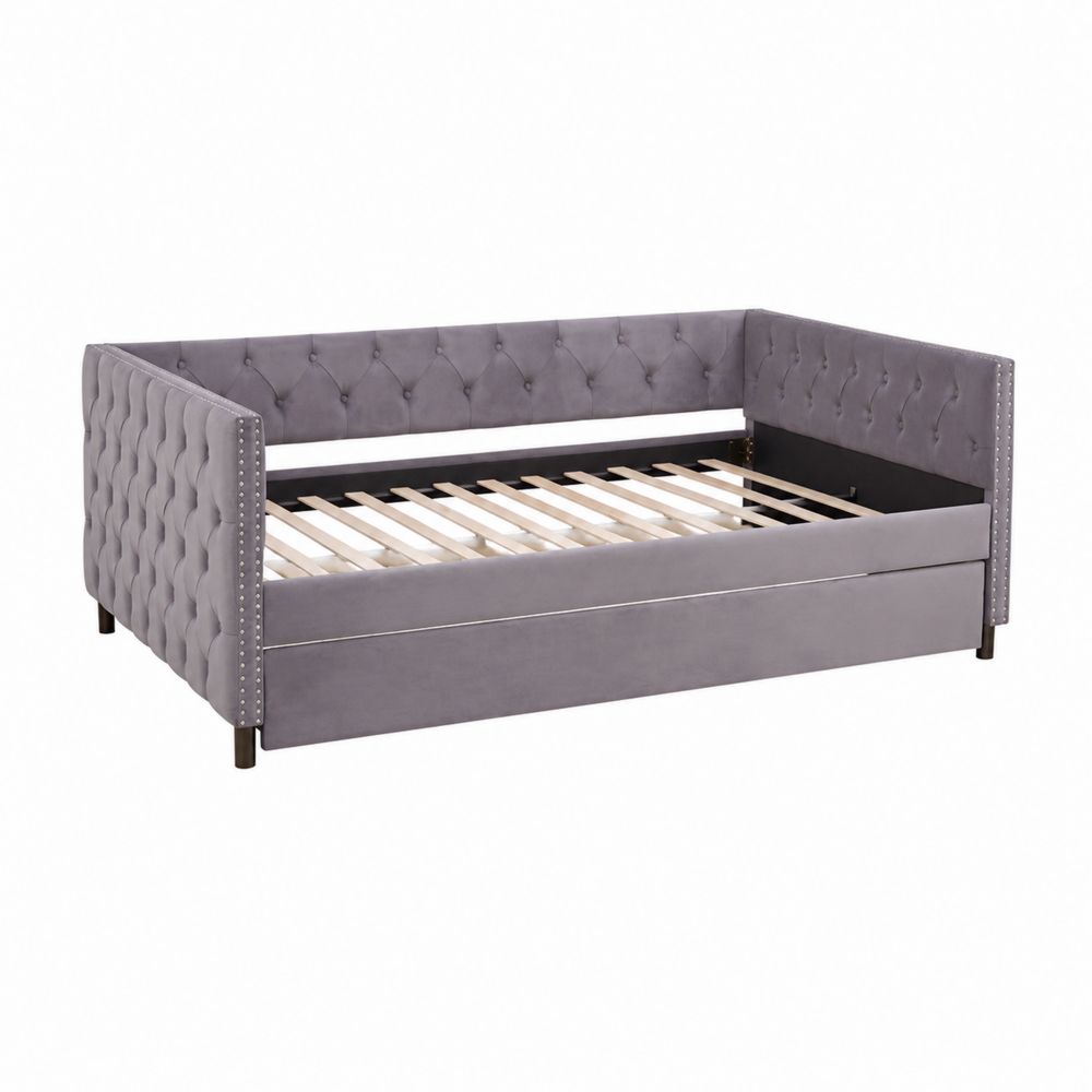 Tagesbett 200x90 cm Samt Grau