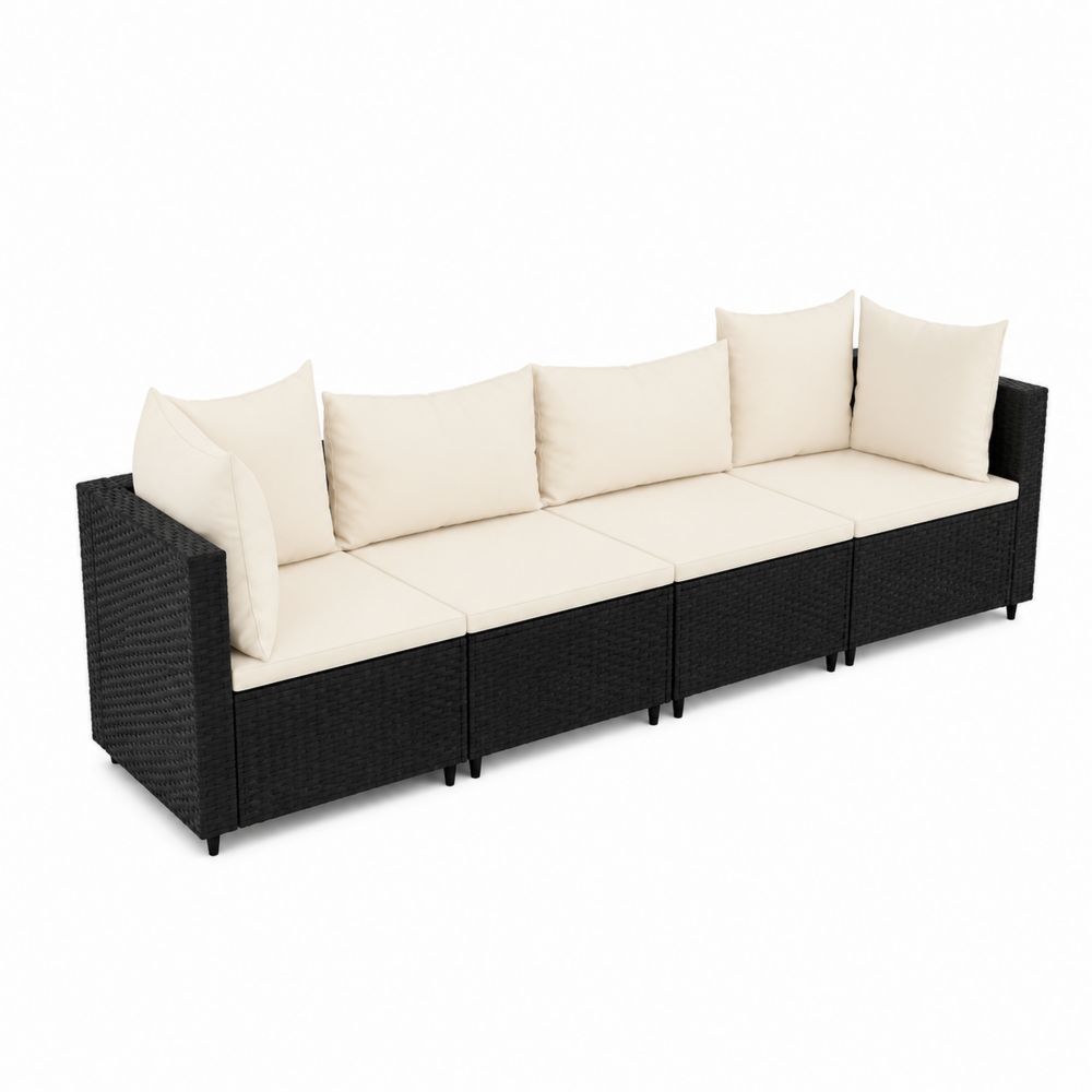 Outdoor Gartenmöbel Set Polyethylen-Rattan 4-Sitzer Schwarz Beige