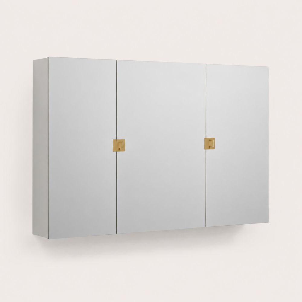 Spiegelschrank aus MDF mit 3 Türen und Spiegelglas, Silber