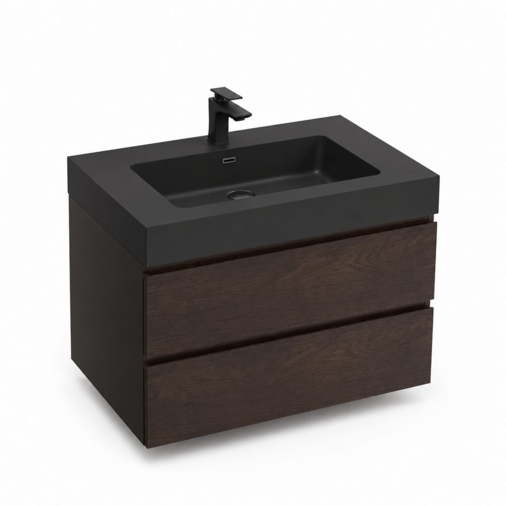 Waschtischunterschrank 80x45x60 cm Keramik Eichenholz Dunkelbraun/Schwarz