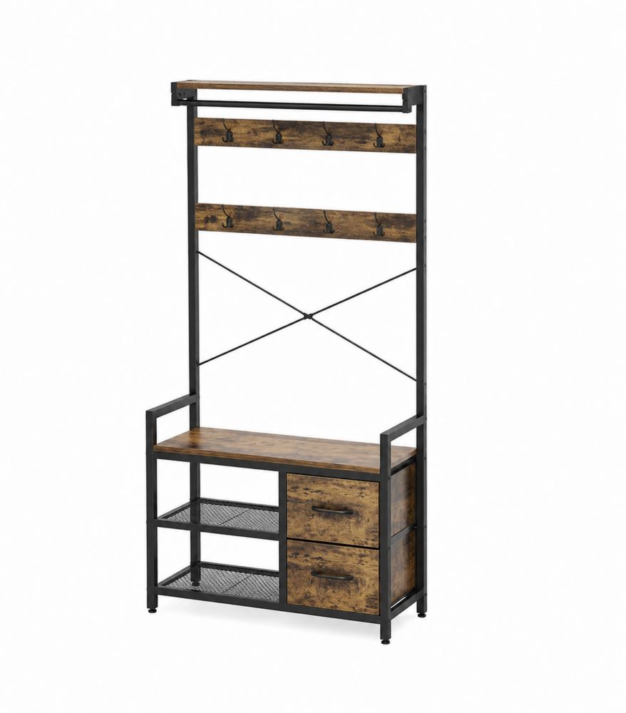 Garderobenständer mit Sitzbank aus Holz und Metall 170x80x30cm