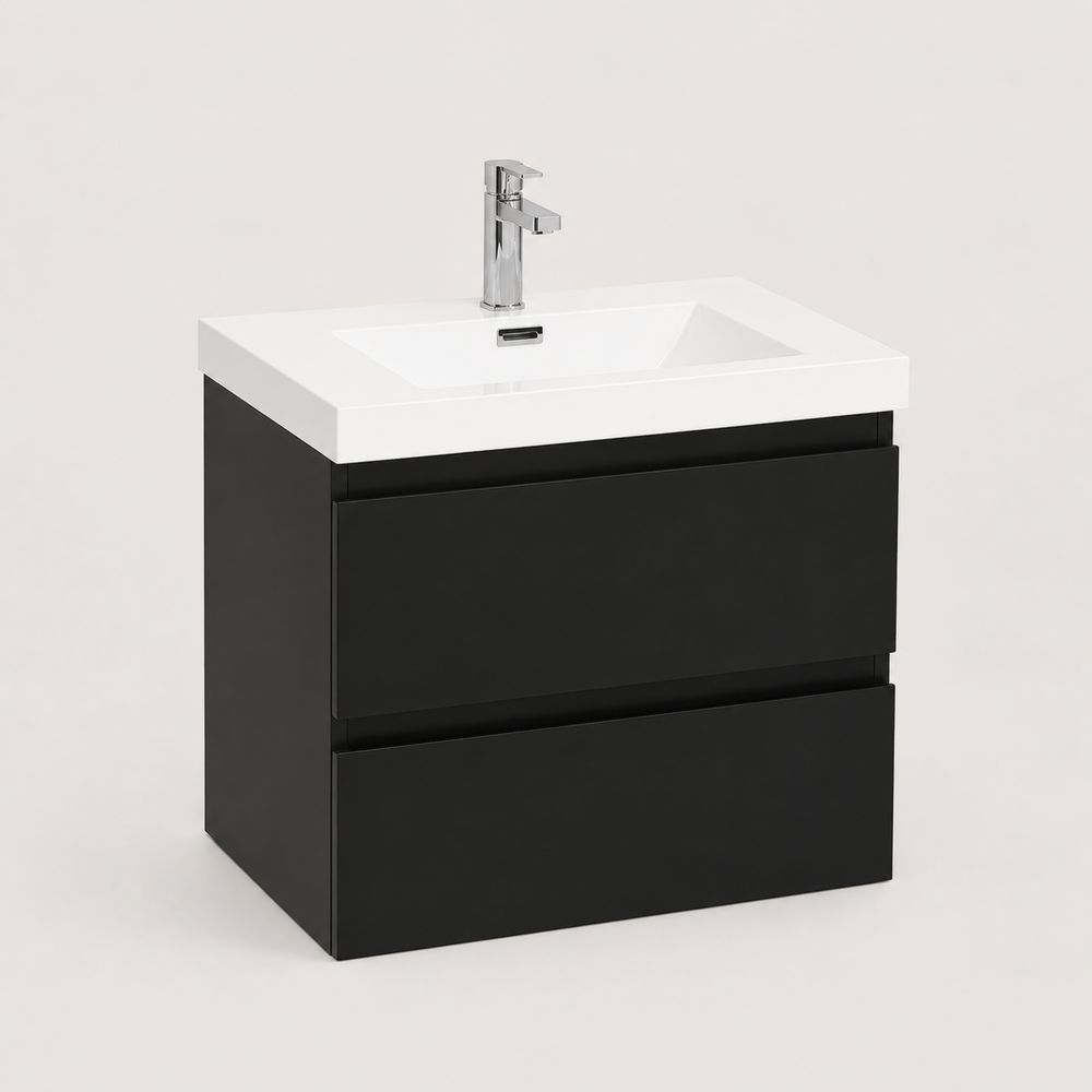 Waschtischunterschrank MDF Schwarz Weiß mit Keramikbecken