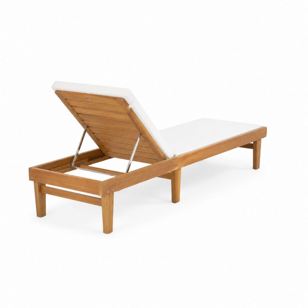 Sonnenliege Akazienholz mit Polyesterbezug Weiß Verstellbar 200 cm
