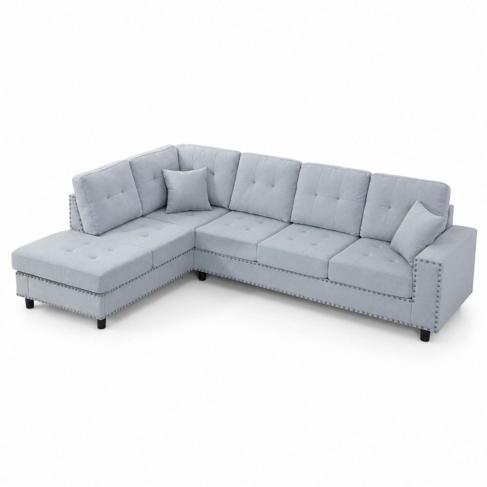 Ecksofa Leinen L-Form Hellgrau