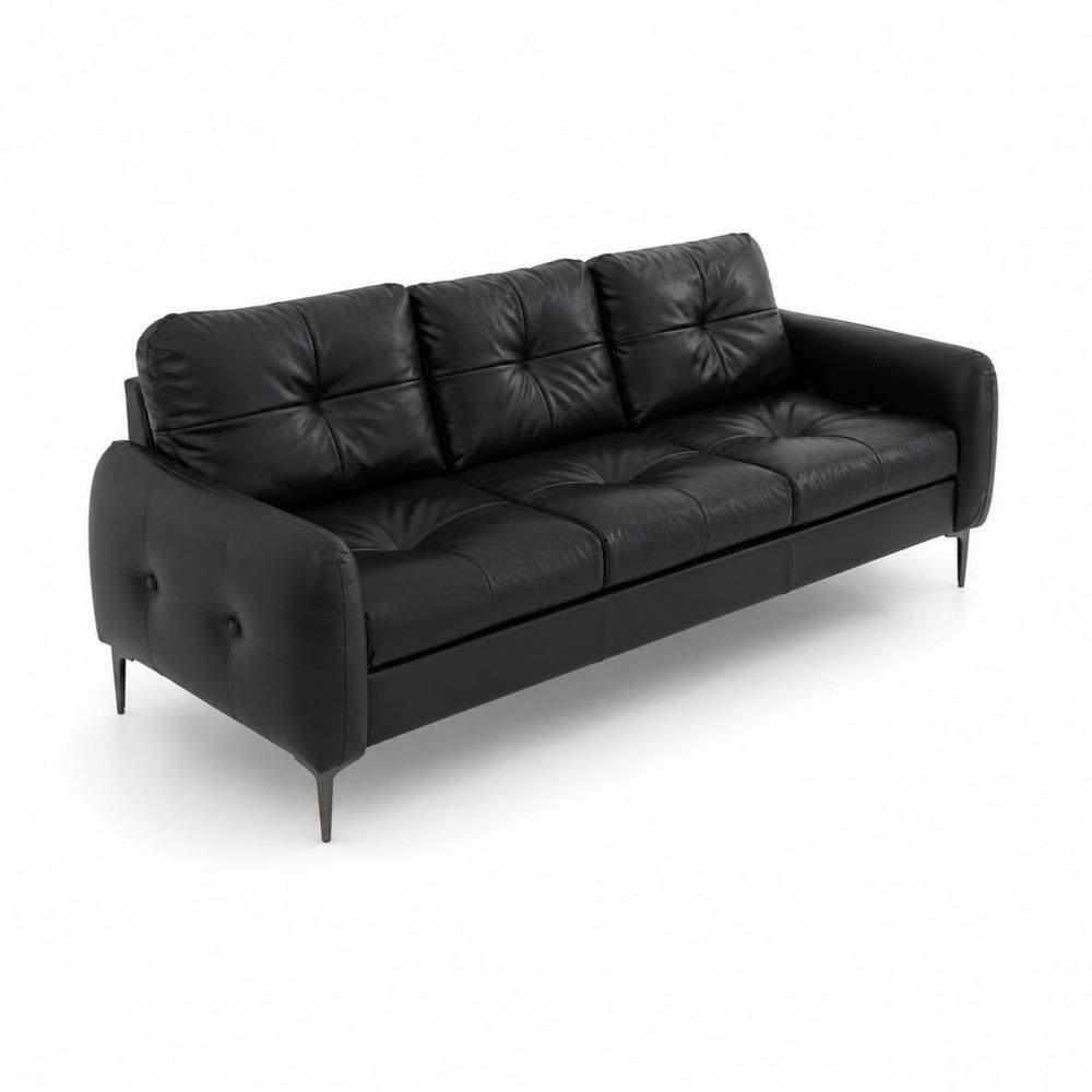 3-Sitzer Sofa Lederoptik Schwarz mit Metallbeinen
