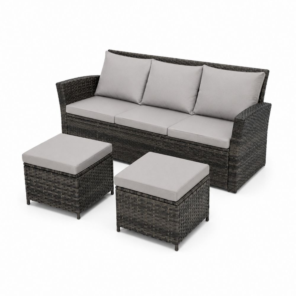 Gartenmöbel-Set aus Rattan mit Sofa und 2 Hockern Anthrazit/Grau