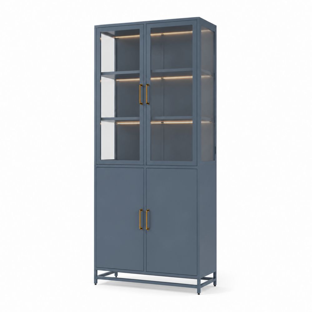 Metallschrank mit Glastüren 180cm Blau