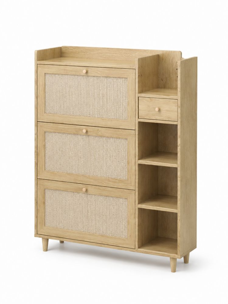 Schuhschrank Eichenholz und Rattan 100x120x30cm Natur