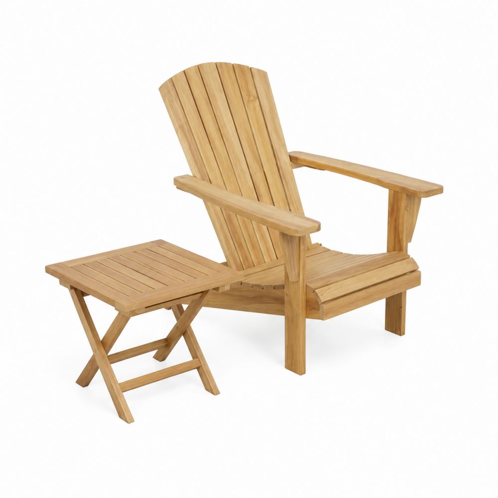 Adirondack-Stuhl mit Ottoman aus Teakholz Natur