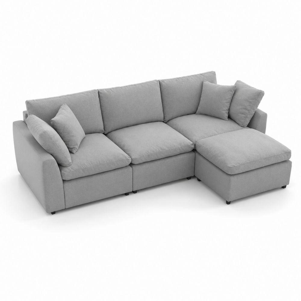 Modulares L-förmiges Sofa 3-Sitzer mit Ottomane Hellgrau
