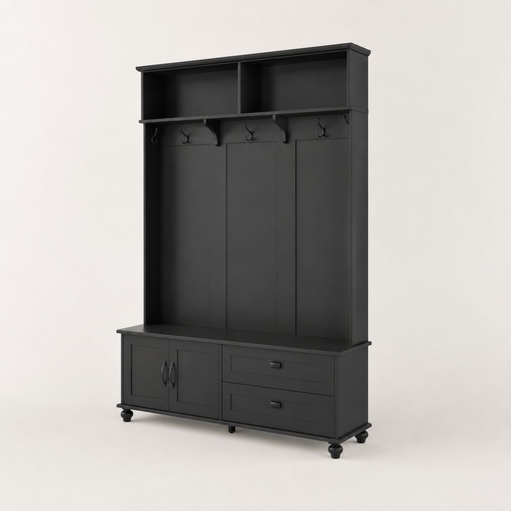 Garderobenkombination MDF-Holz Metall Schwarz 180cm x 120cm x 40cm