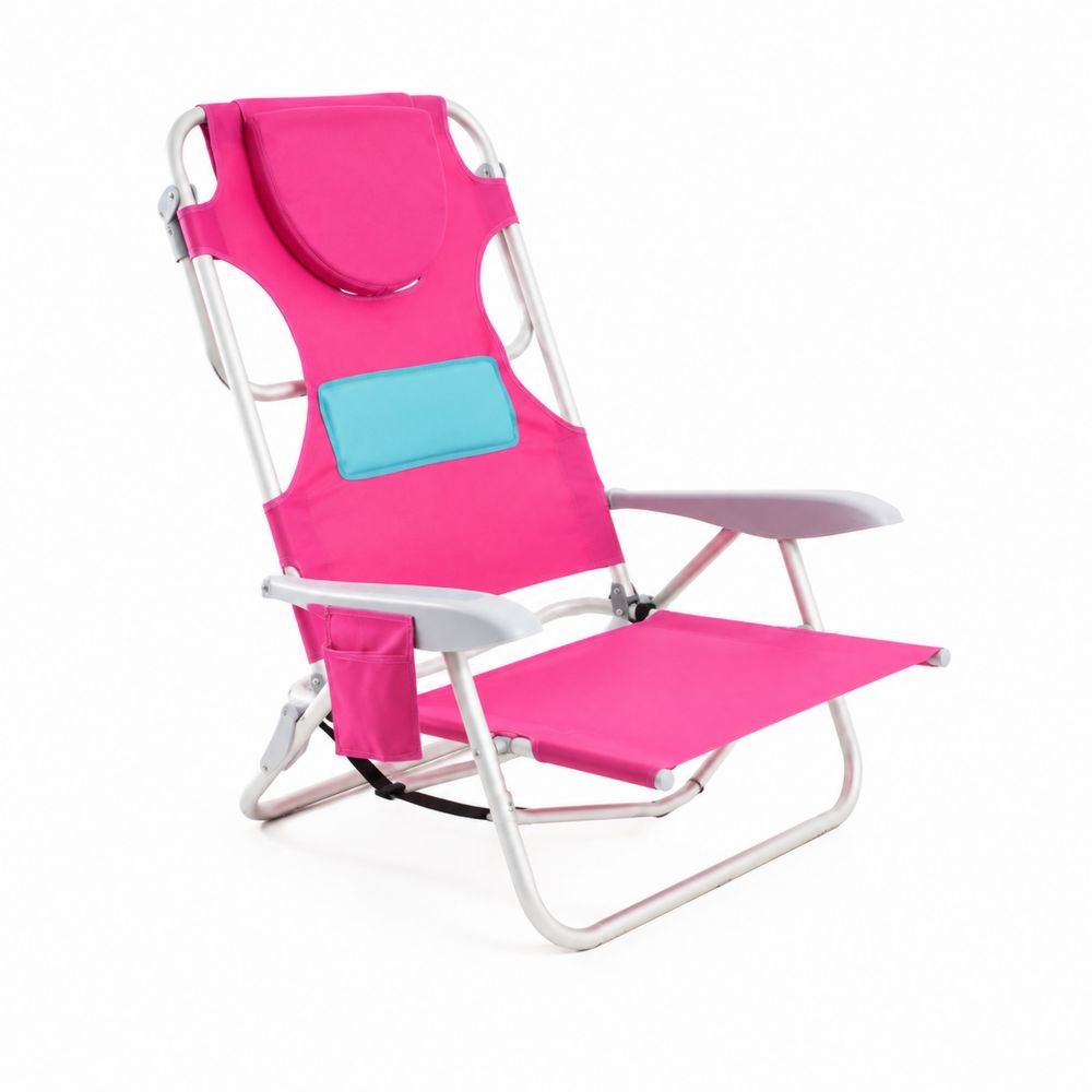Klappbarer Loungestuhl aus Aluminium mit Getränkehalter Rosa/Blau