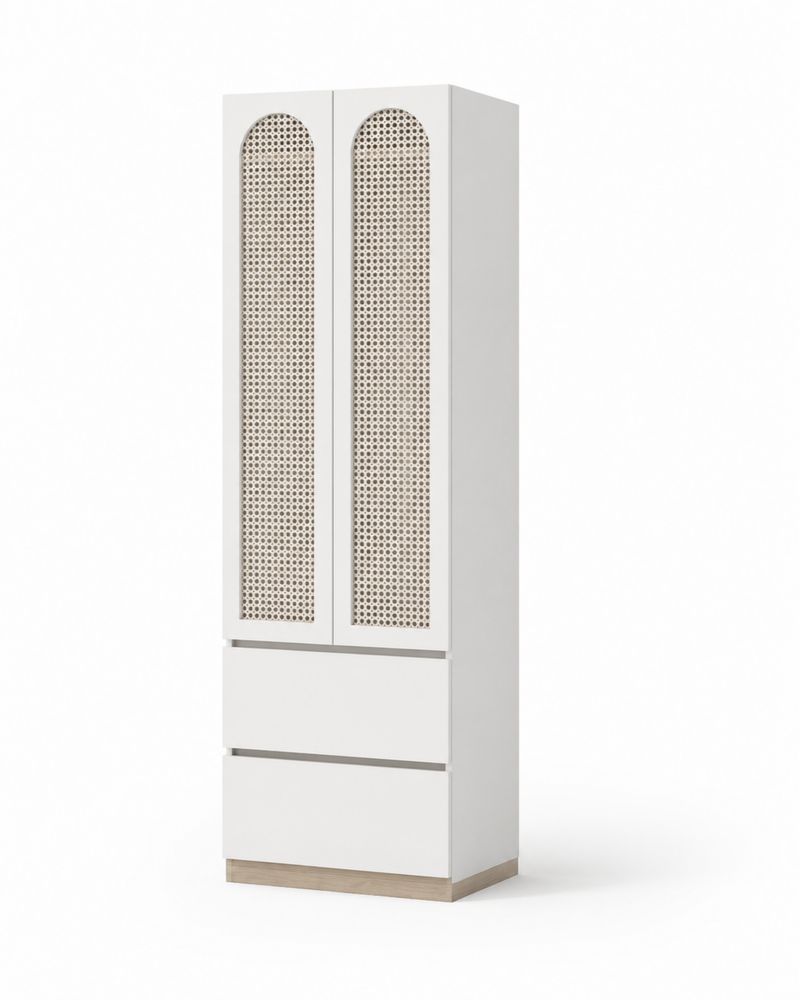 Kleiderschrank Zweitürig MDF Rattanfront Weiß 60x45x200cm