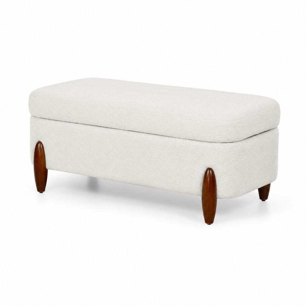 Aufbewahrungsbank Rechteckig 120x45x45 cm Stoff Weiß Holzbeine