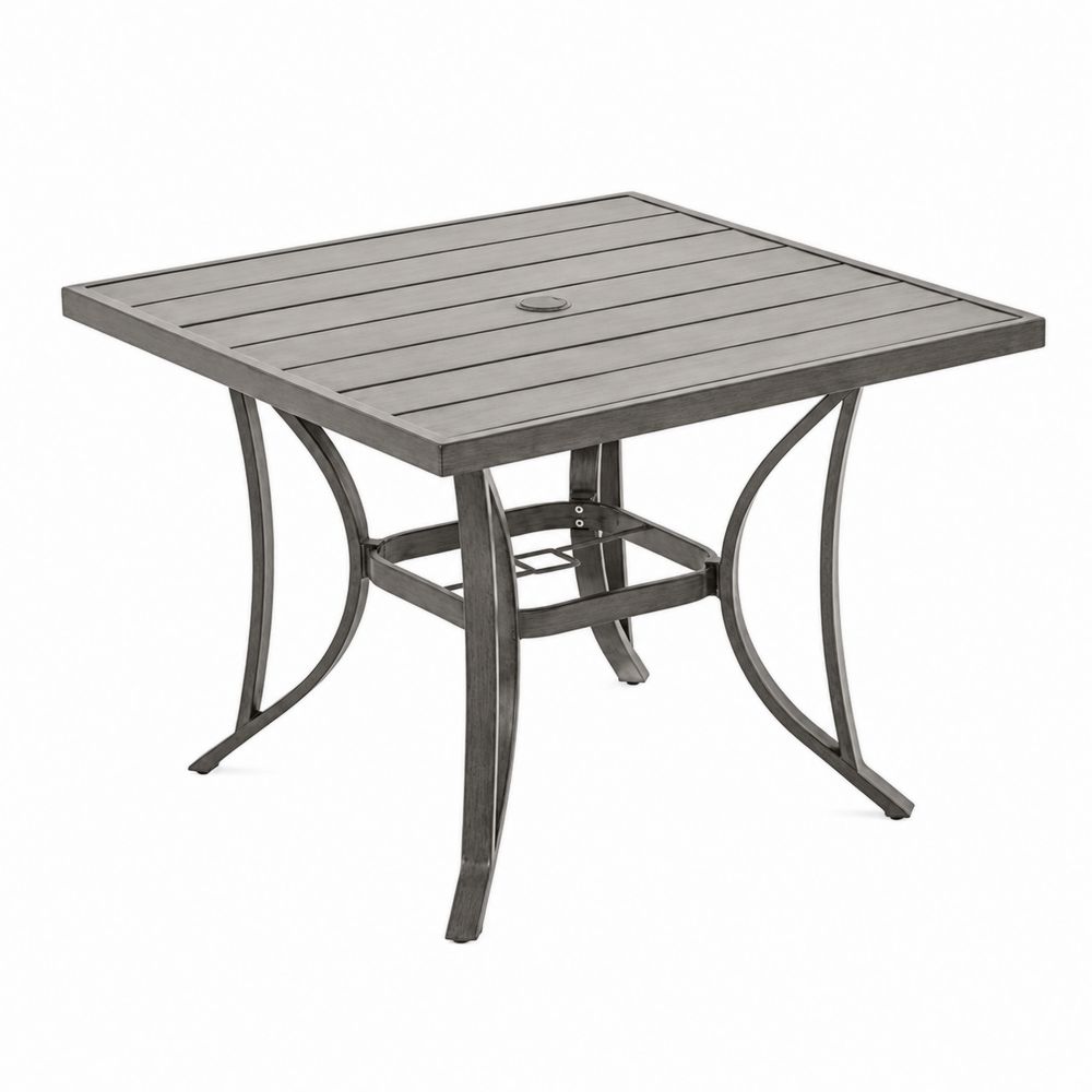 Quadratischer Aluminium-Gartentisch mit Schirmloch 90x90x74 cm Grau