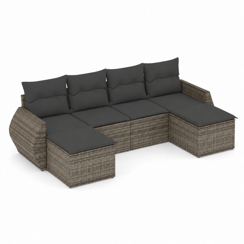 Garten Lounge-Set PE-Rattan Ecksofa mit Kissen Grau