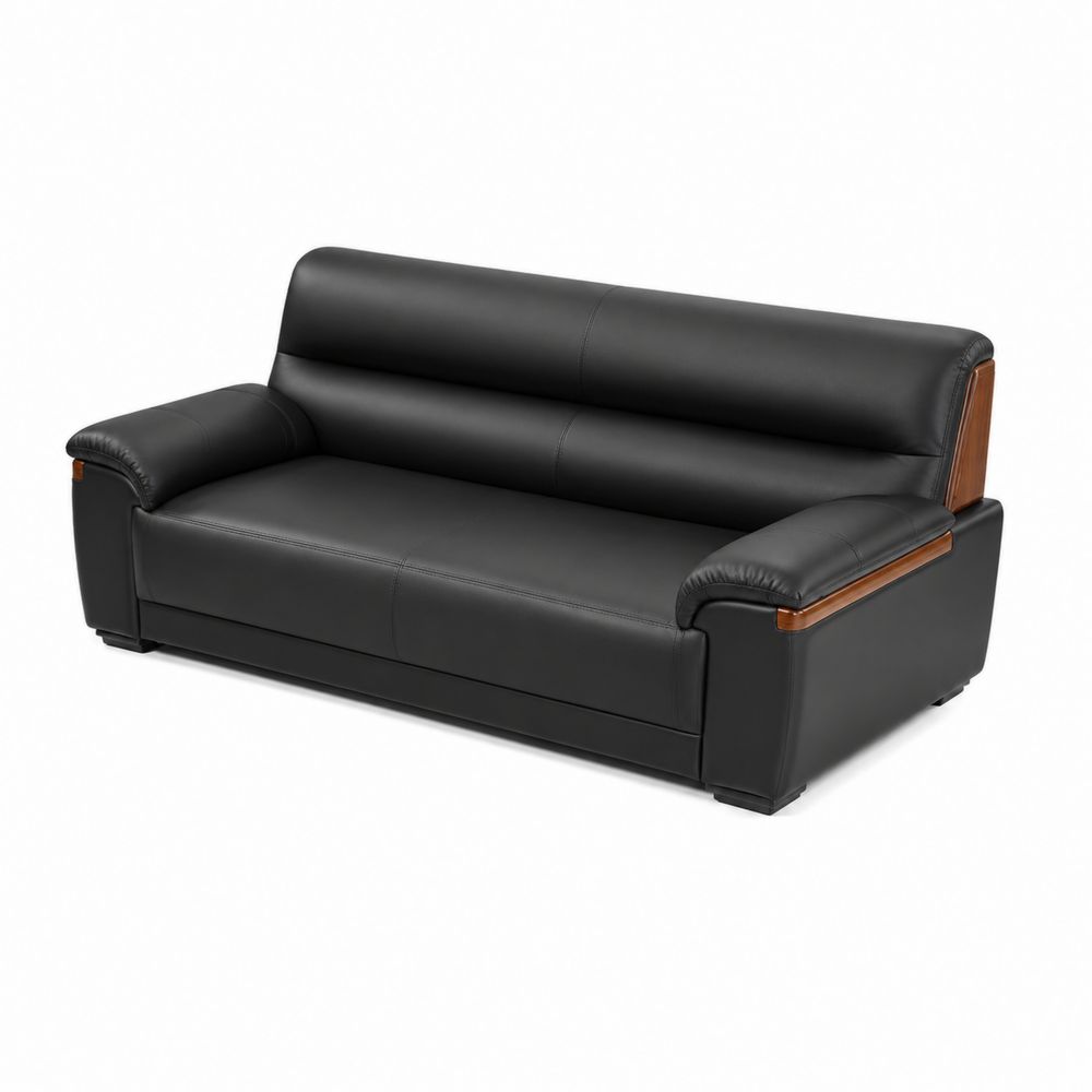 3-Sitzer Sofa Leder Schwarz mit Holz Details