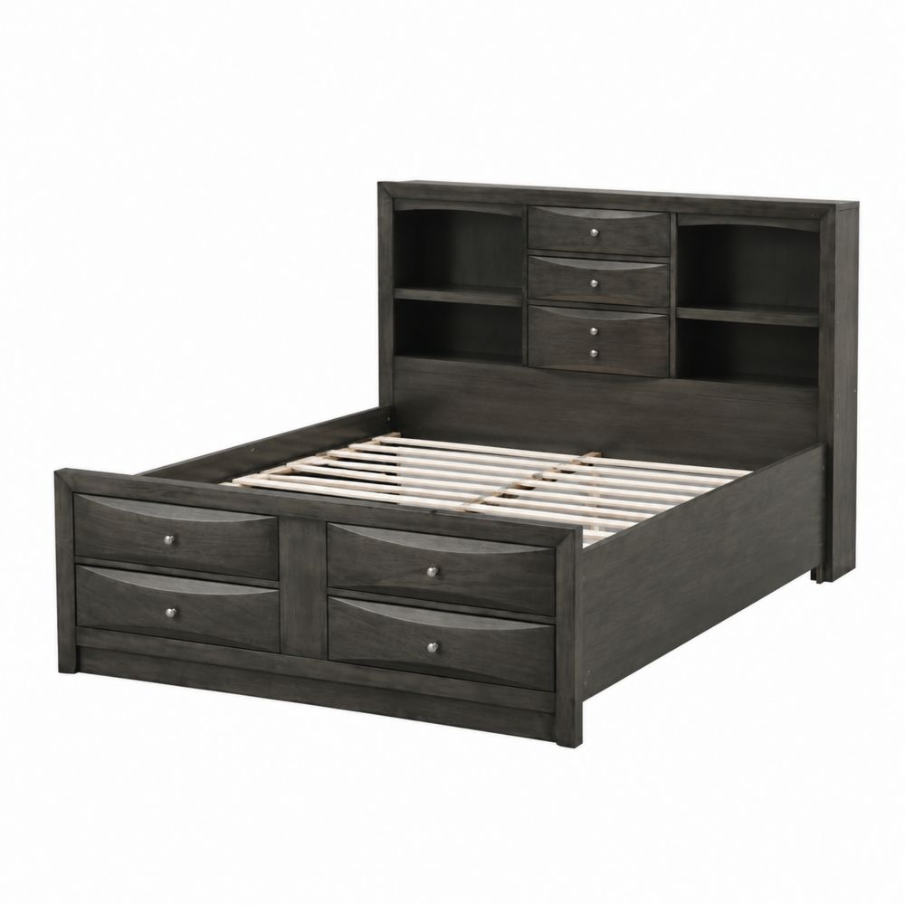 Doppelbett mit Schubladen Massivholz Dunkelgrau 200x160 cm
