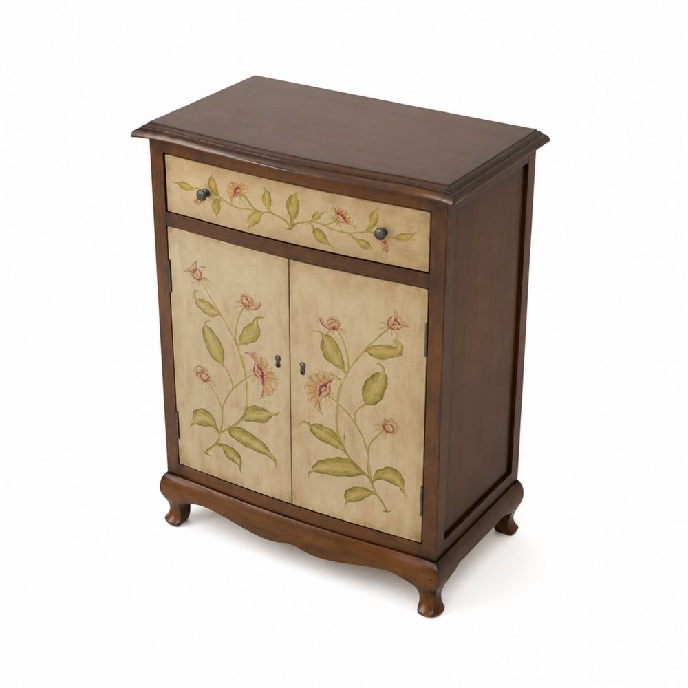 Holz Aufbewahrungsschrank mit Blumenmotiv Braun/Beige