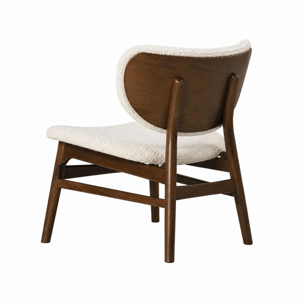 Stuhl mit Holzrahmen und Wollmischung in Creme