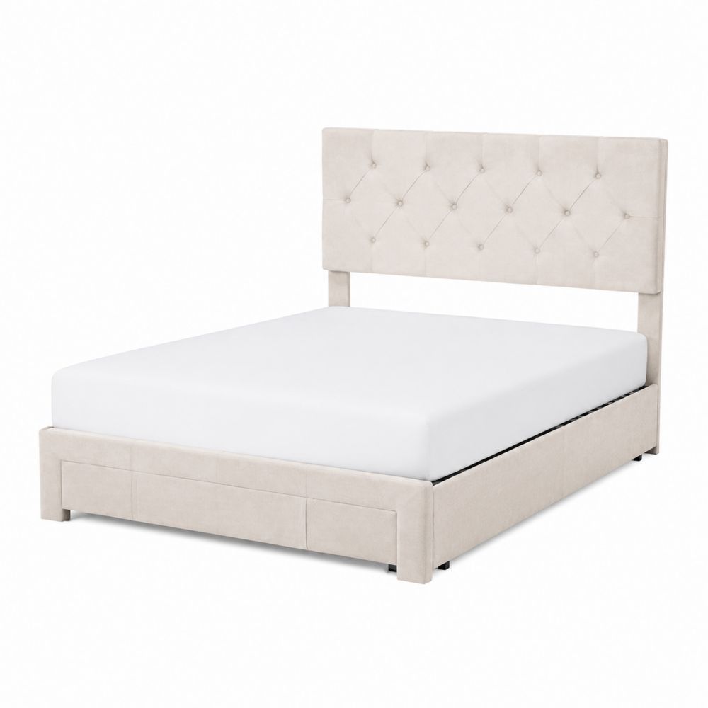 Polsterbett Holz Metall Samt Beige 200x180 cm