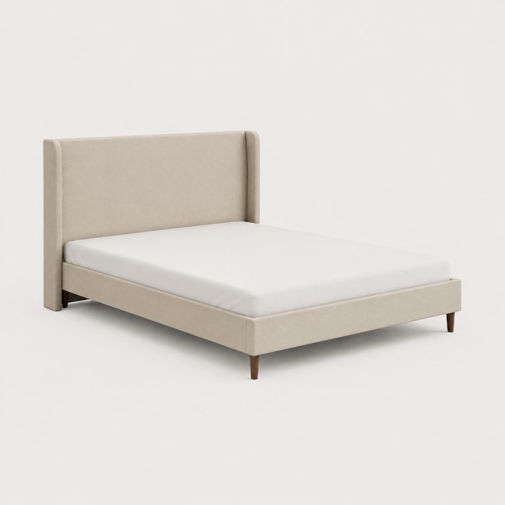Doppelbett mit Holzrahmen und gepolstertem Kopfteil Beige 200x160 cm
