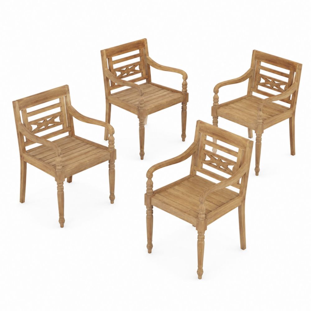 4er Set Gartenstühle aus Teakholz mit Armlehnen