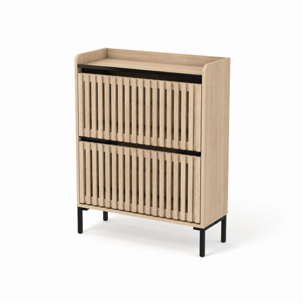 Schuhschrank Holz mit zwei Klapptüren Hellbraun/Schwarz