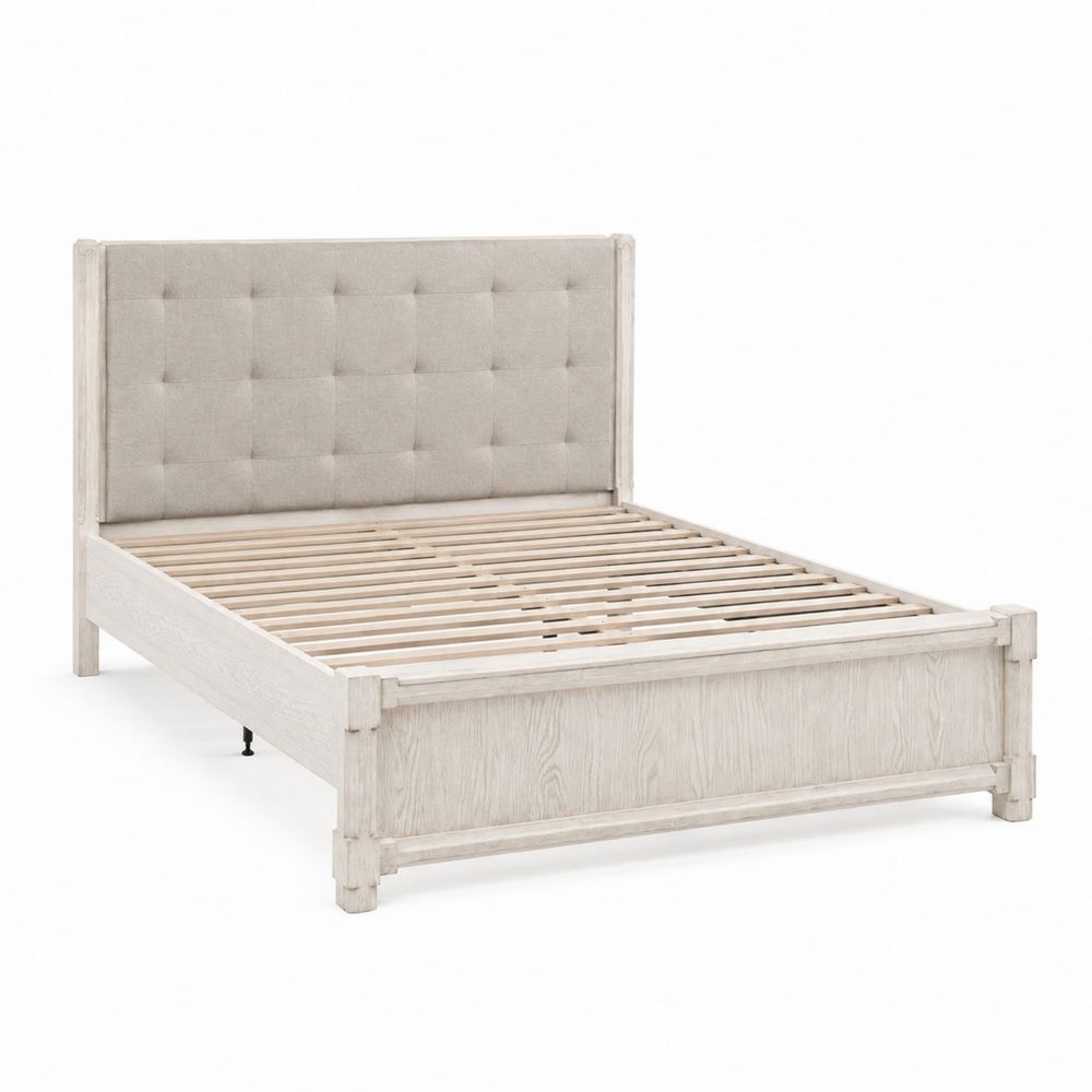 Letto a pannelli in legno con testiera imbottita in tessuto 200x160 cm